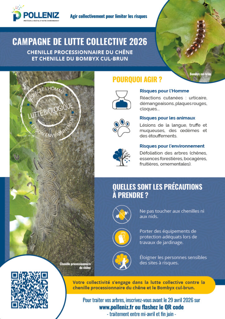 affiche avec photos et icones pour la lutte collective 2026 de la chenille processionnaire du chêne