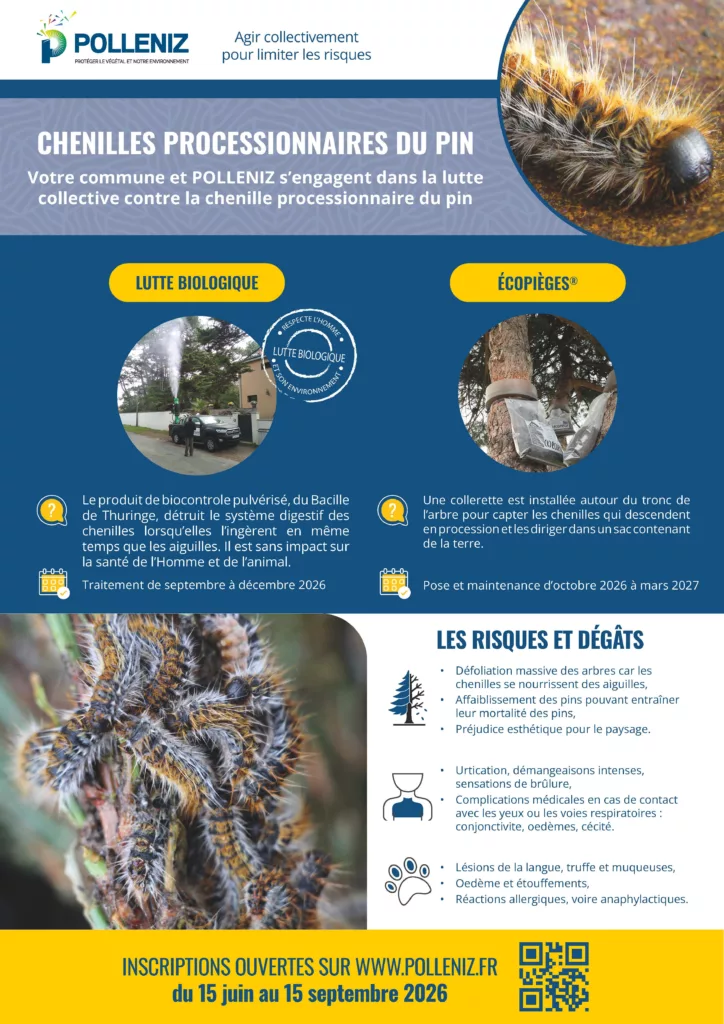 Screen Affiche Lutte Collective contre la chenille processionnaire du pin affiche avec images de chenilles processionnaire du pins et explication